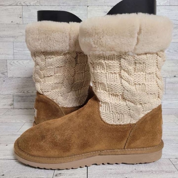 Women's UGG Juniper Brown Sheepskin Knit Sweater Boots Size 6 - Picture 7 of 9